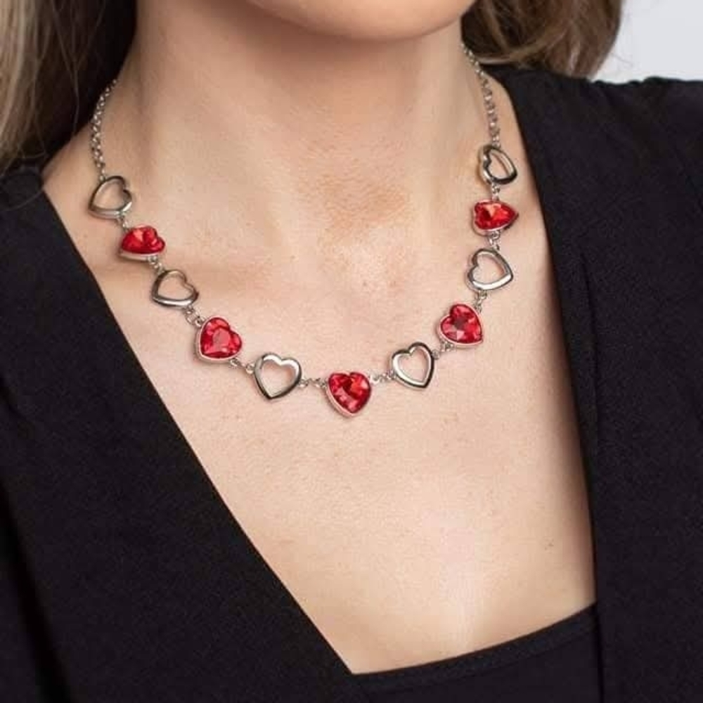 Paparazzi Red and Silver Heart Necklace